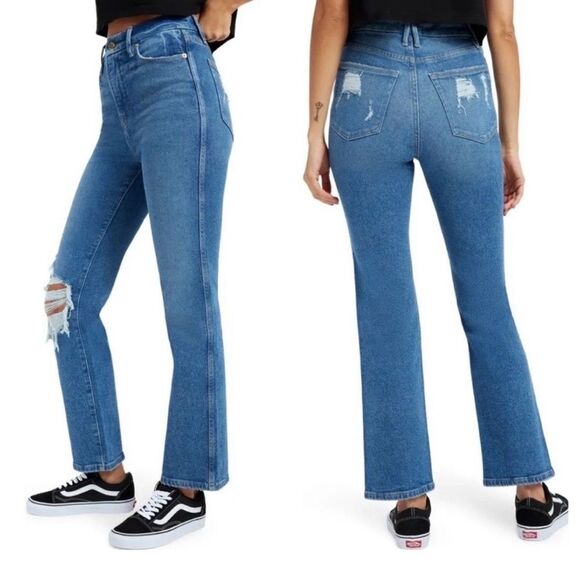 Good American Denim - Good American Good Curve Straight Leg Distressed Jeans Women’s Size 15